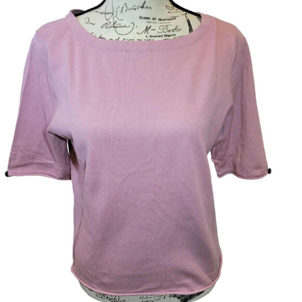 J.Jill Sweater Top Short Sleeve Boxy Womens Small Pink Crop Boat Neck Roll Edge‎